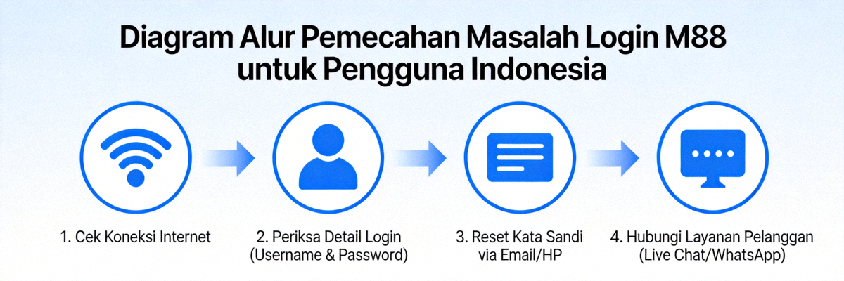 Diagram alur pemecahan masalah login M88 untuk pengguna Indonesia