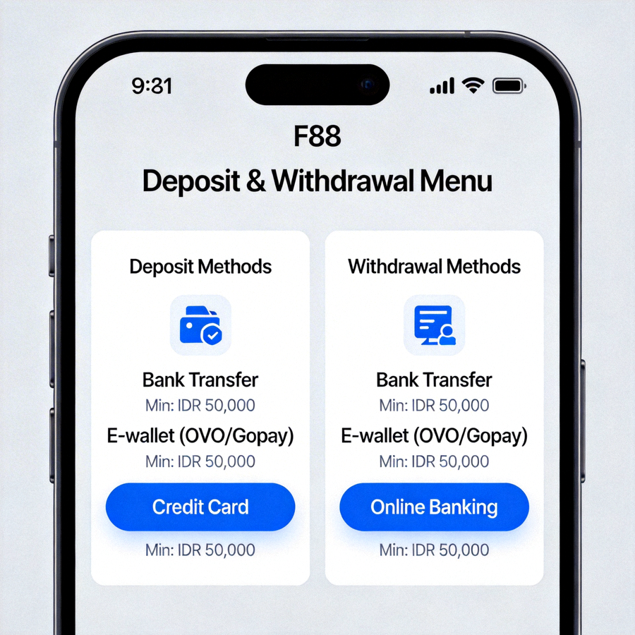Menu deposit dan withdrawal di platform M88 mobile dengan berbagai metode pembayaran