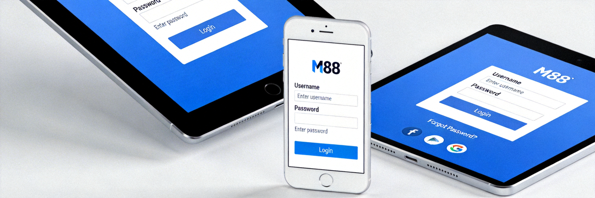 Tampilan antarmuka login M88 di perangkat mobile smartphone dan tablet