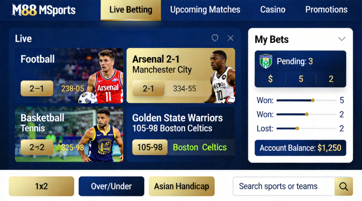 Tampilan dashboard dan antarmuka utama platform taruhan olahraga M88 MSports